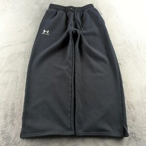 Under Armour Baggy Sweatpants Medium Black Wide Leg Fleece Open Hem Logo Pants